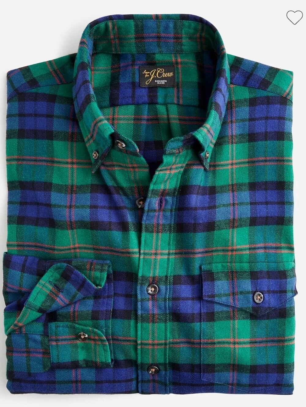 J. Crew Green and Blue Plaid Button-Down Flannel Cotton-Blend Shirt